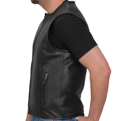 Mens Heavyweight Cowhide Motorcycle Vest Side View