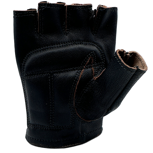 Close-up of perforated motorcycle gloves with padded palms