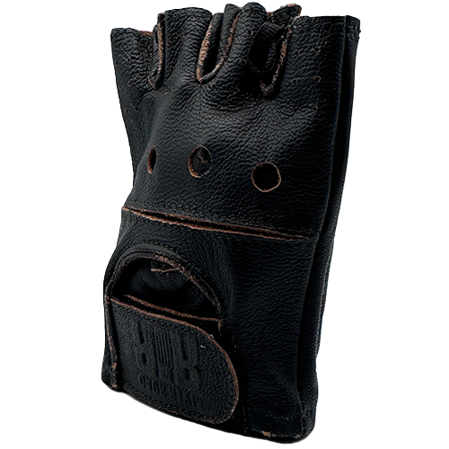Vintage-style leather shorty biker gloves