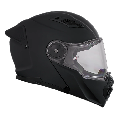 Right front angle of the Daytona C6 modular helmet in dull black with clear shield and adjustable top ventilation.
