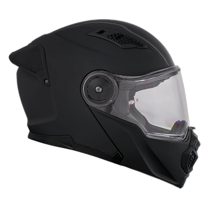 Right front angle of the Daytona C6 modular helmet in dull black with clear shield and adjustable top ventilation.