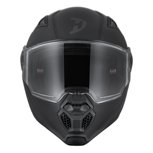 Front view of the Daytona C6 modular helmet in dull black with wide OptiVision 200 clear face shield and chin ventilation.