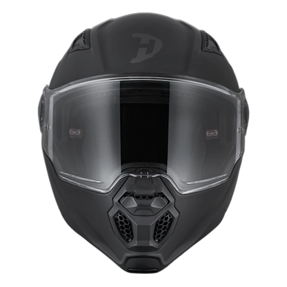 Front view of the Daytona C6 modular helmet in dull black with wide OptiVision 200 clear face shield and chin ventilation.