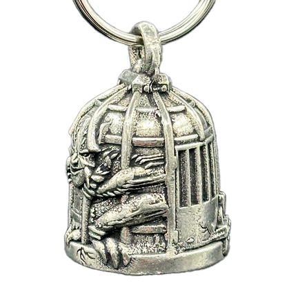 Pewter Caged Gremlin Bell With Black Velveteen Bag