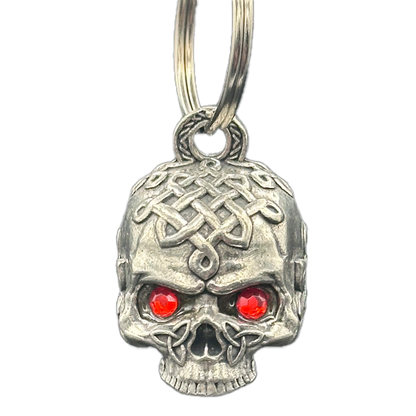 Celtic Skull With Ruby Eyes Bell In Pewter Design