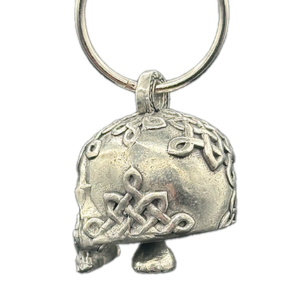 Pewter Celtic Skull Bell With Knotwork And Ruby Eyes
