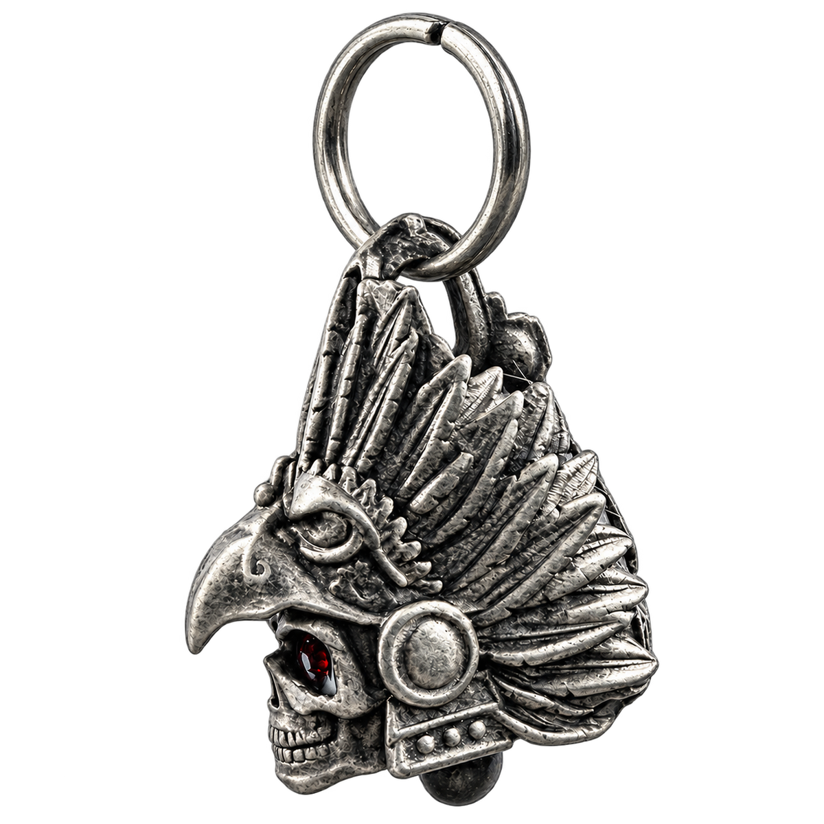 Aztec Eagle Skull Bell with Ruby Eyes