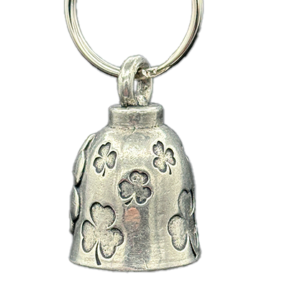 Pewter Four Leaf Clover Bell Surrounded By Smaller Clovers