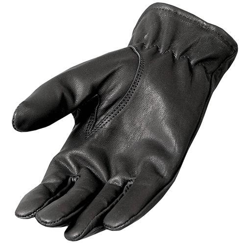 A single black leather glove with a wide elastic cuff.