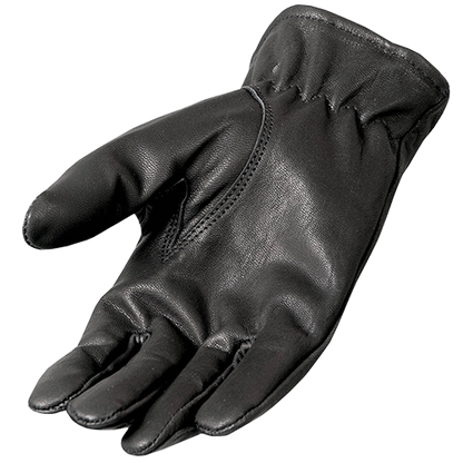 A single black leather glove with a wide elastic cuff.