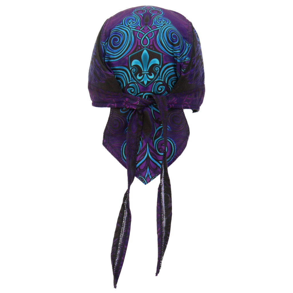 Motorcycle Headwrap With Cross And Fleur De Lis Design Back View