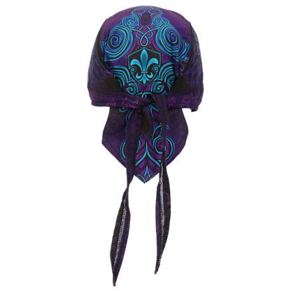 Motorcycle Headwrap With Cross And Fleur De Lis Design Back View