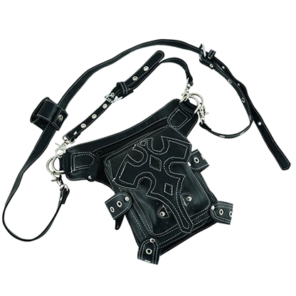 Cross Front Leather Motorcycle Thigh Bag With Holster