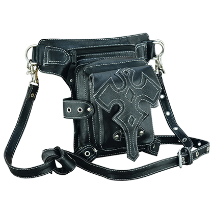Cowhide Leather Biker Thigh Bag Concealed Carry Pocket