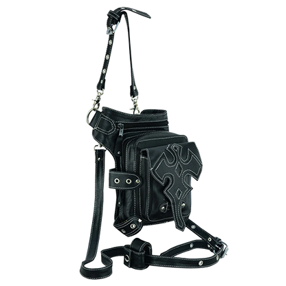 Black leather bag with multiple straps