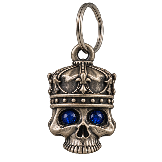 King Skull Bell with Sapphire Eyes, front view showing crown and blue rhinestones
