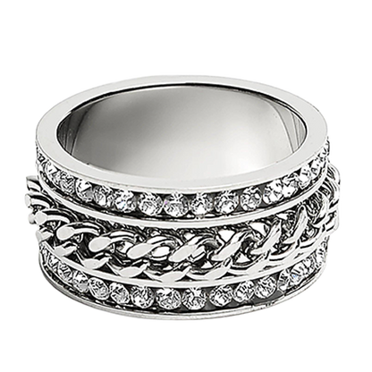 Silver curb chain style ring with crystal detailing
