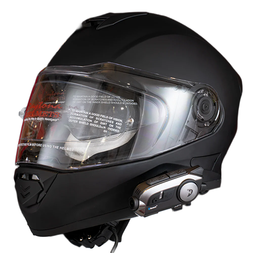 Intercom showing how it looks on a Daytona Detour helmet.