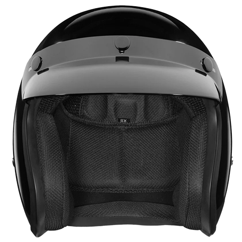 Compact low-profile DOT 3/4 helmet with gloss finish and included visor.
