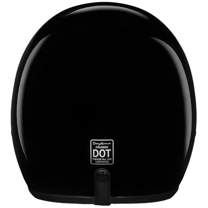 Gloss black Daytona Cruiser Jr. helmet with nickel-plated rivets and goggle strap holder.