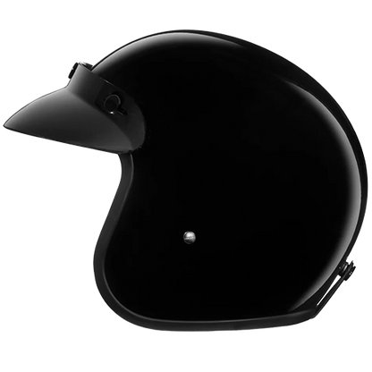 Daytona Cruiser Jr. Hi-Gloss Black helmet featuring quick-release strap and moisture-wicking liner.