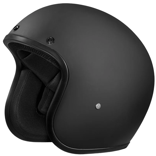 A dull black 3/4 motorcycle helmet with optional bubble visor and D.O.T. certification.