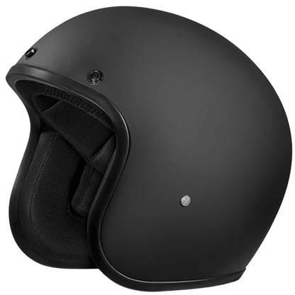A dull black 3/4 motorcycle helmet with optional bubble visor and D.O.T. certification.