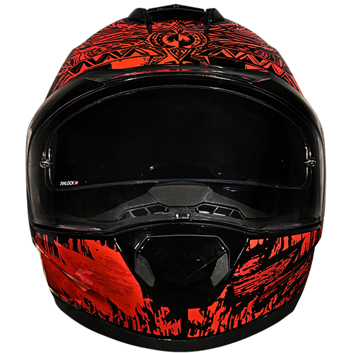 A high-gloss full-face motorcycle helmet with Havoc graphic design and dual shields.