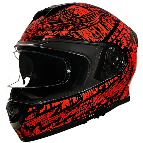 A high-gloss full-face motorcycle helmet with Havoc graphic design and dual shields.