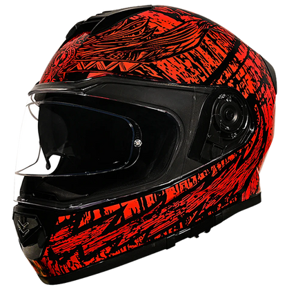 A high-gloss full-face motorcycle helmet with Havoc graphic design and dual shields.