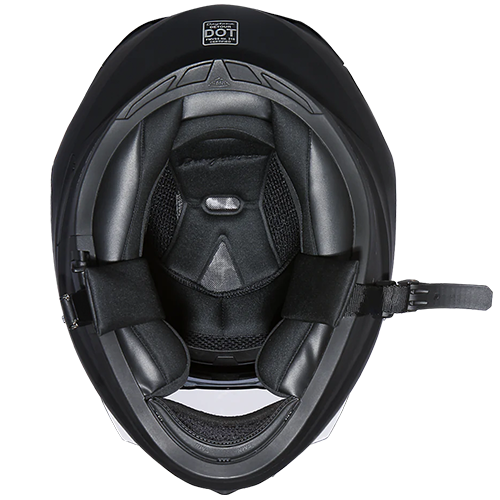 Bold Havoc design motorcycle helmet with quick-release strap and full-face protection.
