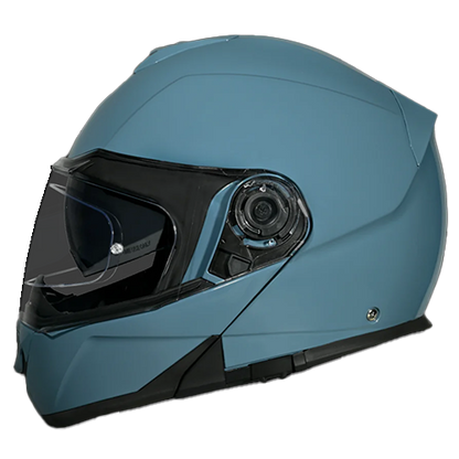 A Daytona Glide motorcycle helmet in Shark Blu color with a clear shield visor, shown from the side with an open chin guard.
