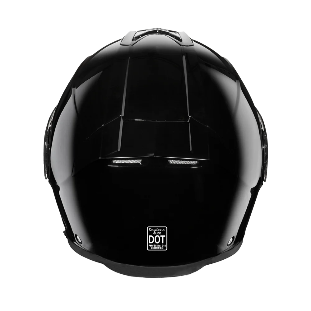 Gloss black Daytona modular helmet with Bluetooth compatibility and airflow vents.