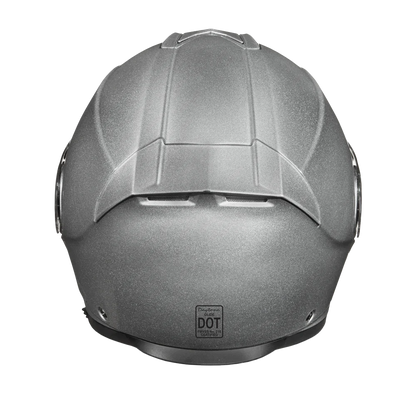 Gloss silver Daytona modular helmet with Bluetooth compatibility and ventilation system.