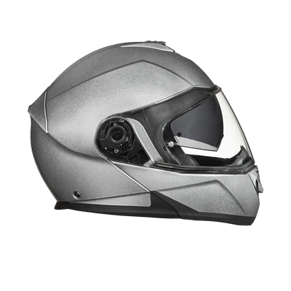 Daytona Glide Silver Metallic helmet featuring flip-up chin guard and Pinlock-ready clear shield.