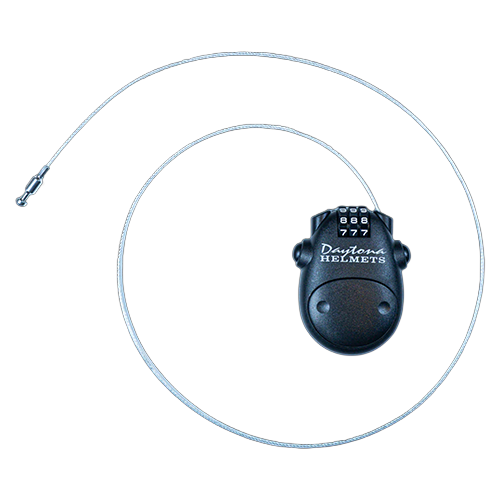 Daytona retractable helmet lock featuring steel cable and smooth retract button.