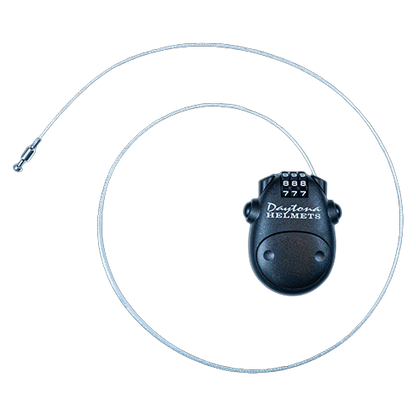 Daytona retractable helmet lock featuring steel cable and smooth retract button.