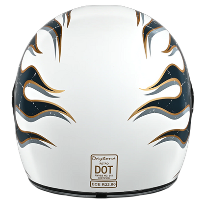 Daytona Retro Full Face Helmet featuring ghost flame graphics.
