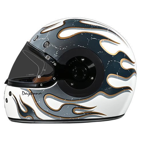 Daytona Retro Full Face Helmet – White Ghost Flames 🔥