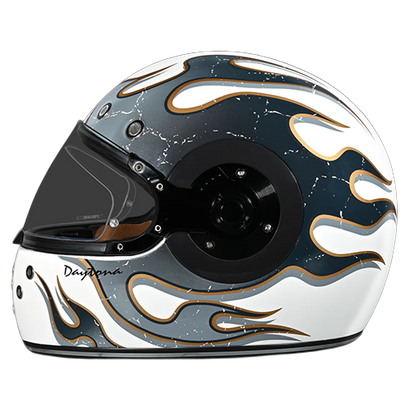 Daytona Retro Full Face Helmet – White Ghost Flames 🔥