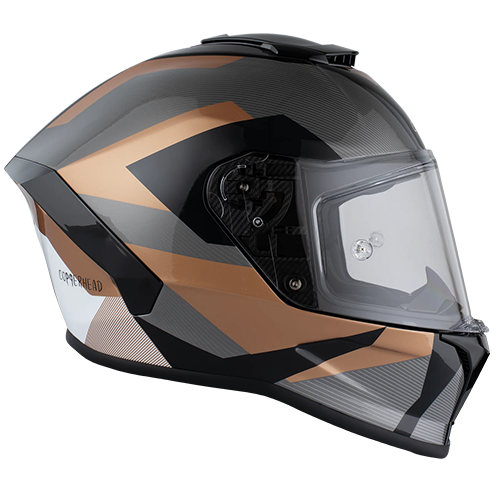 Gloss copper Daytona full-face helmet with Bluetooth compatibility and moisture-wicking liner.