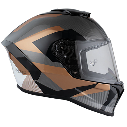 Gloss copper Daytona full-face helmet with Bluetooth compatibility and moisture-wicking liner.
