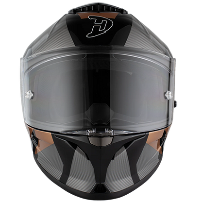 Copperhead motorcycle helmet with quick-release strap, gloss finish, and aggressive street style.