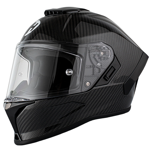 A full face Daytona Viper motorcycle helmet in grey carbon fiber with a clear visor and ventilation system.