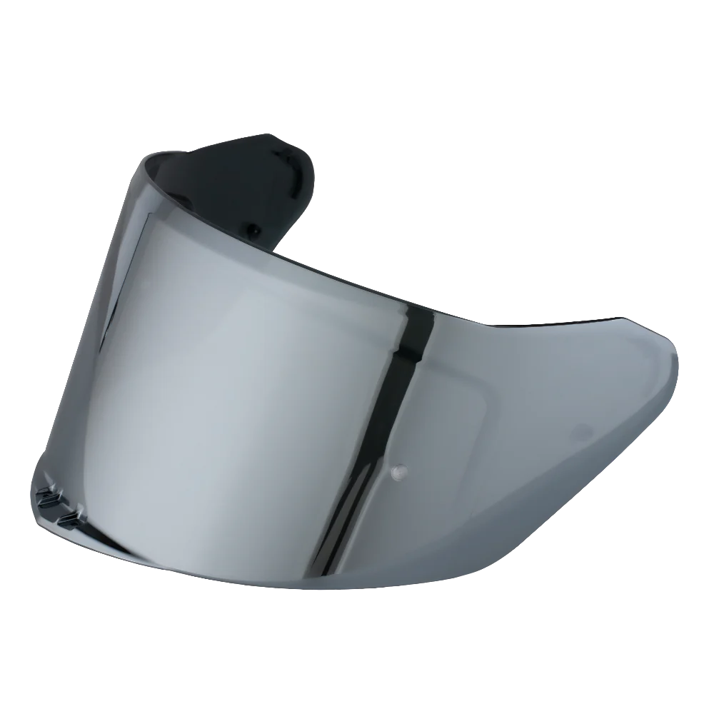 A silver mirror replacement outer shield for a Daytona Viper helmet.