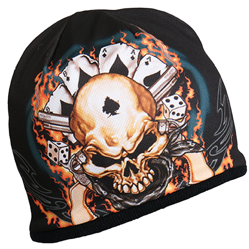 Motorcycle Skull Beanie With Printed Design Side View