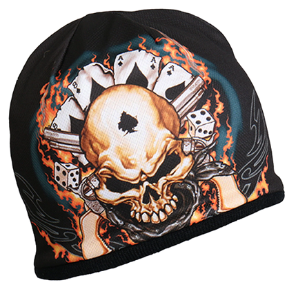 Motorcycle Skull Beanie With Printed Design Side View