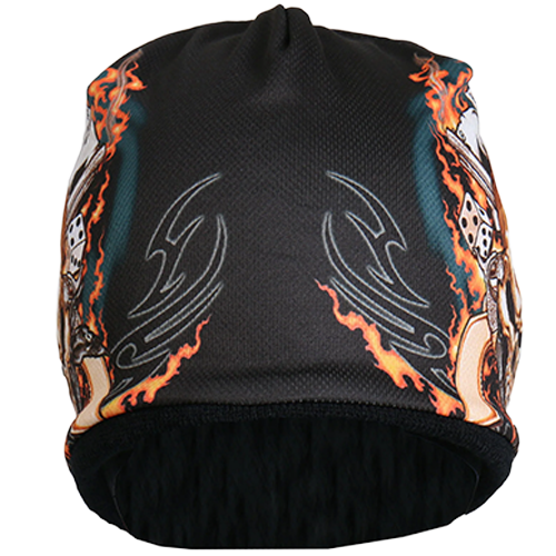 Motorcycle Skull Beanie With Printed Design Front View