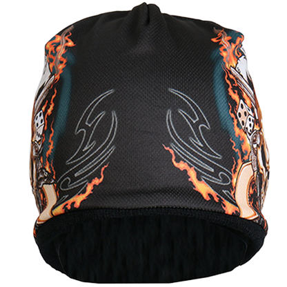 Motorcycle Skull Beanie With Printed Design Front View