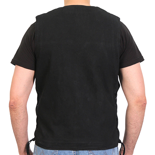 Back view of the Deadbolt Denim Vest showing the full back panel